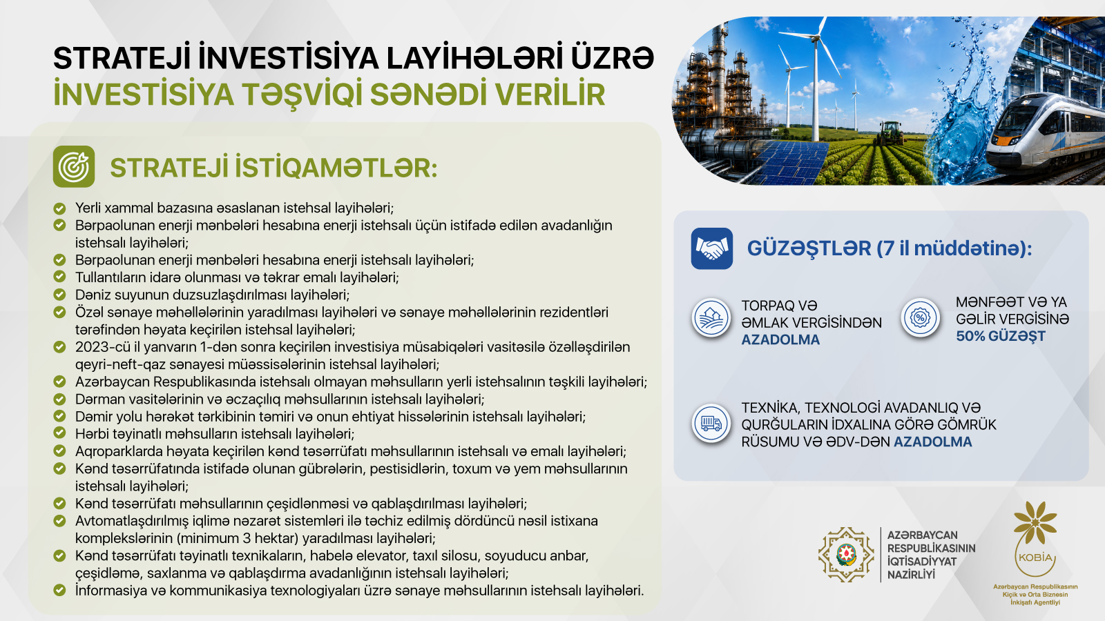 Strateji investisiya layihələri üzrə investisiya təşviqi sənədinin verilməsi davam edir 