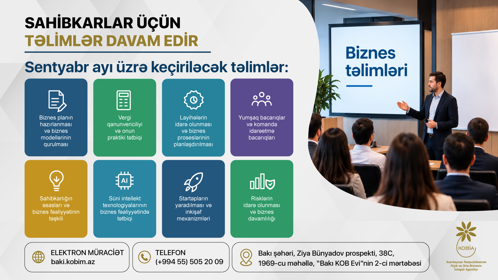 Sentyabr ayında sahibkarlar üçün ödənişsiz biznes təlimlər keçiriləcək